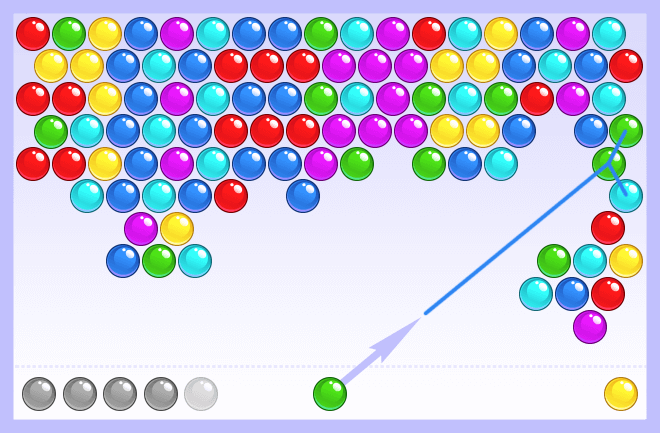 Bubbles afsnijden om snel veel kleuren tegelijk weg te spelen